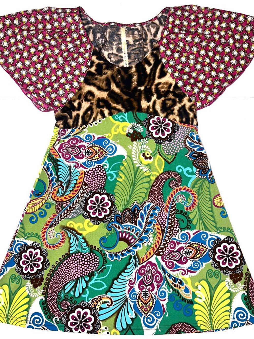 Uncle Frank Boho Boutique Flutter Floral Animal Print Paisley Peacock Dress S